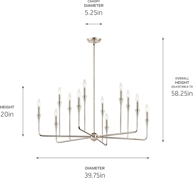Kichler Alvaro 12-Light Multi-Tier Chandelier, Soft Modern Light in Polished Nickel, for Foyer, Great or Living Room or Large Dining Room (20" x 39.75"), 52692PN