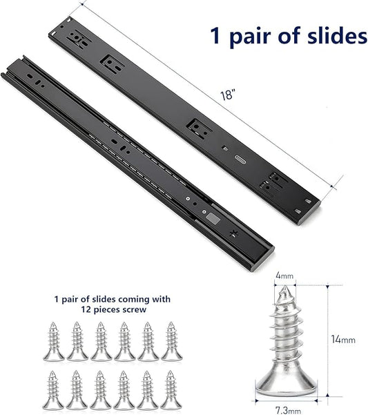 Ravinte 18 Inch Soft Close Drawer Slides 1 Pairs 2 Pack Black Full Extension Ball Bearing Drawer Glide Side Mount