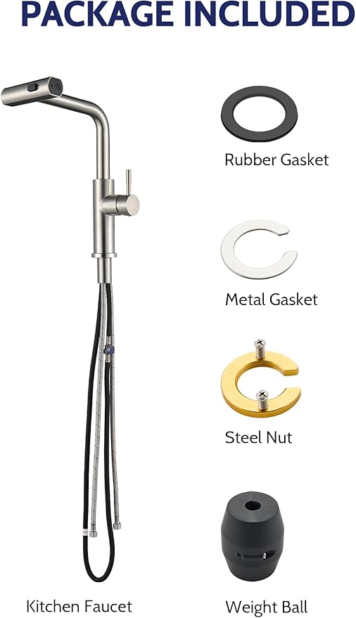 Kitchen Faucet with Pull Down Sprayer, Waterfall Single Hole Single Handle Sink Faucets with Pull-Down Sprayer for RV Kitchen Camper, Brushed Nickel Waterfall