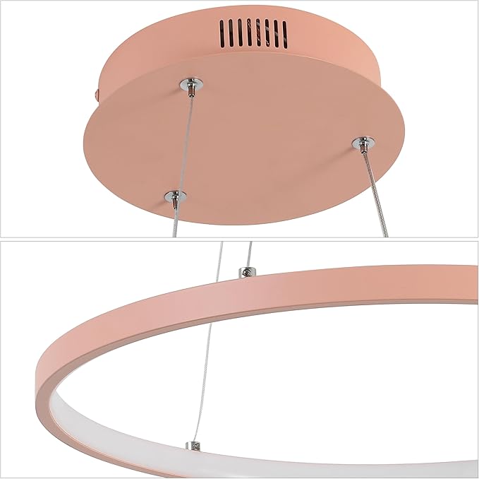 JONATHAN Y 15.75" Matte Pink Modern Integrated LED Pendant Light, Dimmable Round Hoop Chandelier for Kitchen Island, Dining Room, Adjustable Height Metal Hanging Light (JYL7202B)