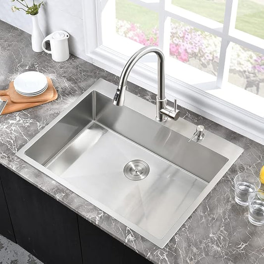 Stainless Steel Kitchen Sink Drop In-Hovheir 31x20 Inch Drop In Top Mount Kitchen Sinks 16 Gauge Stainless Steel Deep Sink Single Basin Overmount Sinks with Cutting Board