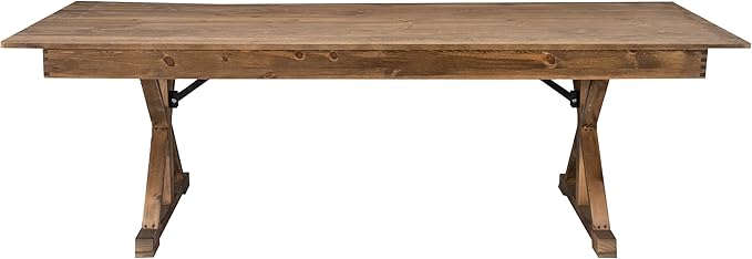 Flash Furniture Hercules Folding Farmhouse Dining Room Table with X Legs, Commercial Grade Rectangular Solid Pine Farm Table for 8, 7' x 40", Antique Rustic