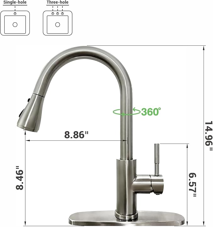 Kitchen Faucets, Kitchen Sink Faucet with Booster Sprayer, Sink Faucet, Pull Down Faucets, Brushed Nickel PB1057