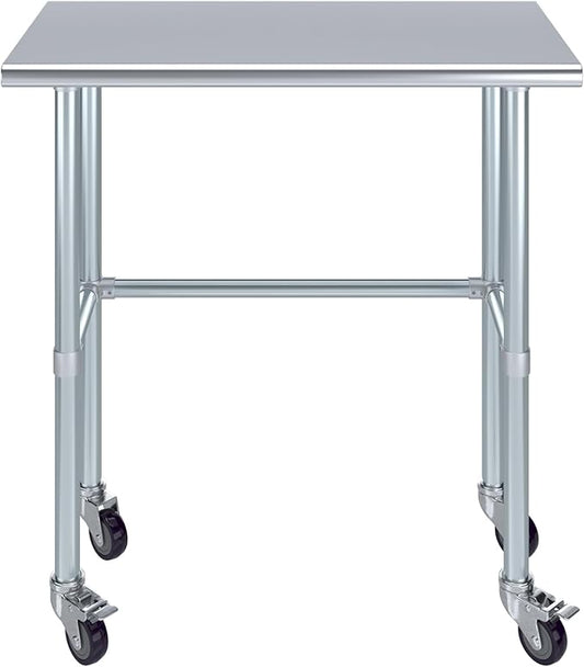 Stainless Steel Work Table Open Base & Wheels | NSF Kitchen Island Food Prep | Laundry Garage Utility Bench (36" Long x 18" Deep)
