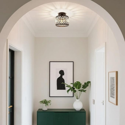 ANWIO Crystal Black Ceiling Light Fixture, Modern Semi Flush Mount Ceiling Light, Small Crystal Chandelier for Kitchen Bedroom Bathroom Entryway, 8inch