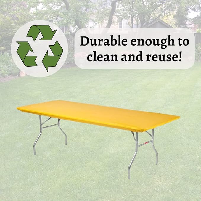 Kwik-Covers 10 Pack of Rectangular Plastic Table Covers - 6' Foot or 8' Foot Options - Indoor or Outdoor Fitted Table Covers (Table NOT Included) (Gold, 30" x 96" (8' ft))