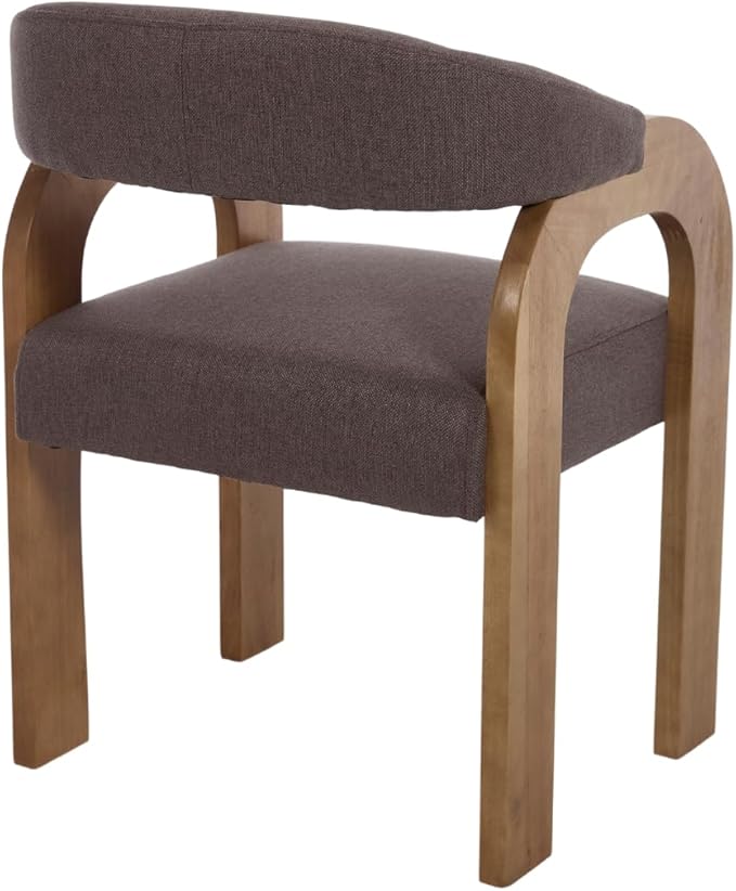 Farmhouse Dining Chairs Set of 2 - Upholstered Armchairs with Linen Cushions & Curved Wooden Arms, Barrel Wood Kitchen Chairs for Dining Room/Cafe/Kitchen Island (Espresso Brown)