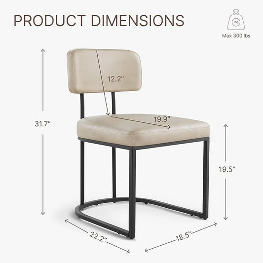 KISLOT Dining Chairs Set of 2, Upholstered Modern Kitchen Chairs with Ergonomic Backrest, Faux Leather Cushion Seat & Metal Legs for Living Room, Restaurant, and Café, Cream