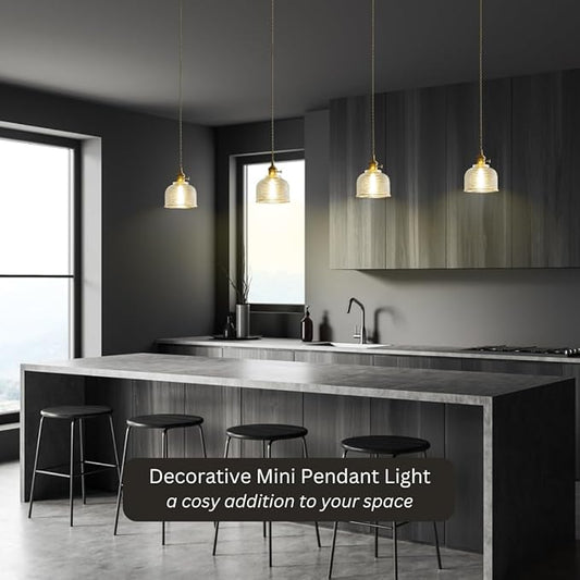 Mini Pendant Light Fixture - Brass Hanging Lamp for Kitchen Island, Bedroom, Entryway, Hallway