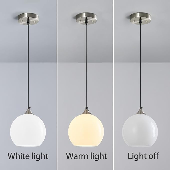 Milky Luster Glass Pendant Lights Kitchen Island Globe Pendant Light Fixtures Modern Pendant Lighting for Bedroom Living Dining Room Light Fixture (5.9 in, 3 Pack)