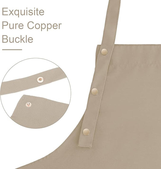 Apron for Men Women with Adjustable Straps and Large Pockets, Canvas Cotton Cooking Kitchen Chef Bib Aprons Waterproof Beige