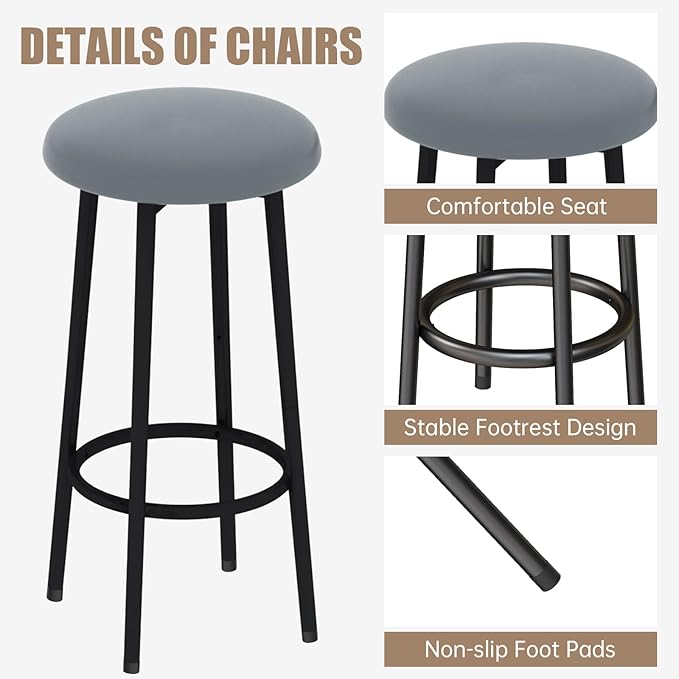 AWQM Kitchen Island with Seating & Storage Shelf, Faux Marble Island Table for Kitchen, Modern Bar Table and Chairs Set for 2,Dining Table Set for Small Space,Grey