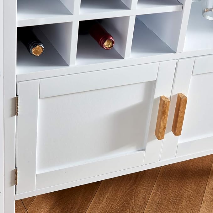 Menaka 2 Doors Kitchen Island Carts 30 Inches with Drawers and Wine Rack Storage Sideboard Buffet Trolley Side Table with Wheels, White Dining Room Cupboard Dinette Floor Freestanding Small Space