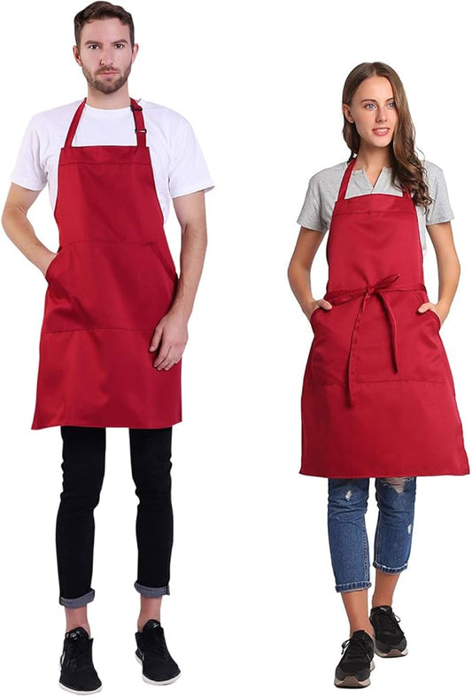 BIGHAS Adjustable Bib Apron with Long Ties for Women Men 18 Colors Chef Kitchen Cooking