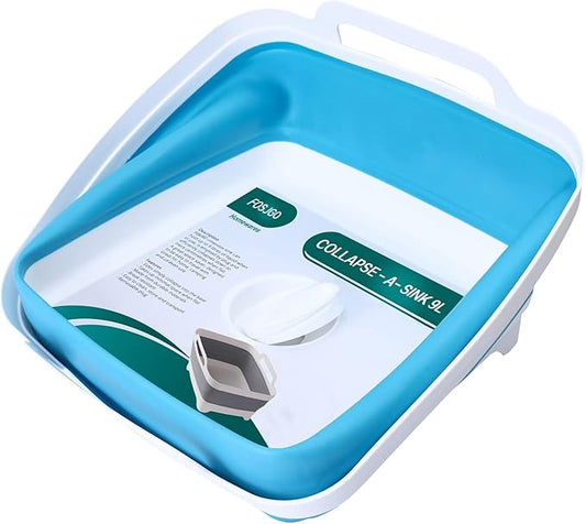 FOSJGO Dish Basin Collapsible with Drain Plug Carry Handles for 9 L Capacity, Collapsible Sink Tub, Dish Wash Basin, Portable Dish Tub, Foldable Dishpan for Camping Dish Washing Tub and RV Sink