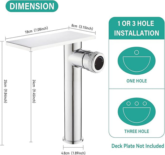 becola Modern Chrome Bathroom Faucet,Tall Waterfall Faucet for Bathroom Sink,Single Hole Cold and Hot Basin Mixer Tap,Single Handle Vanity Faucet with Adjust Knobs and Two Supply Lines