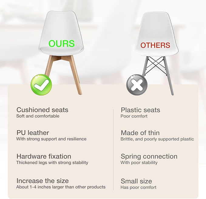OLIXIS Dining Chairs Set of 4, PU Leather Upholstered Kitchen Chairs with Solid Wood Legs, Mid Century Modern Accent Chairs for Living Room, Bedroom, Patio, White