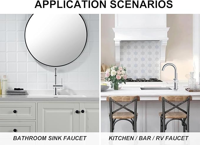 KENES Polished Chrome Bathroom Faucets Single Handle Modern Prep Wet Bar Sink Faucets Bathroom Sink Faucet with Drain Assembly & Deck Plate, Farmhouse RV Camper Outdoor Utility Faucet, KE-9005B-5