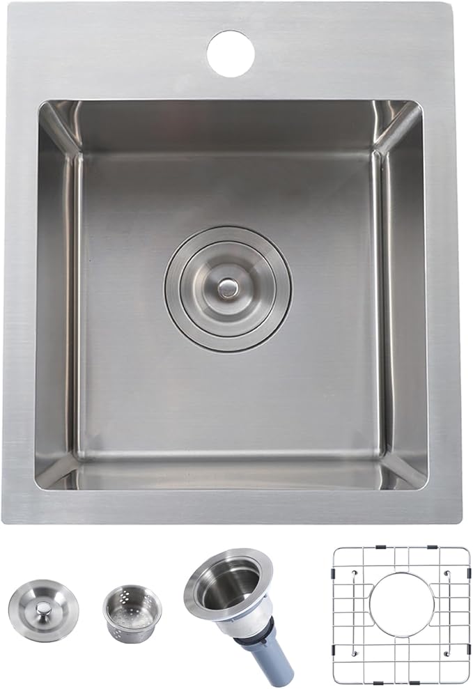 SHACO 13x15 Inch Drop In RV Bar Sink, Topmount 16 Gauge Stainless Steel Single Bowl Small Kitchen Outdoor Sink with Strainer Drain