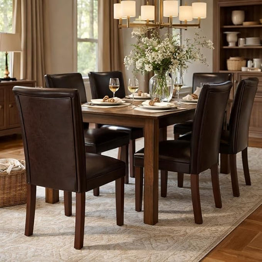 HomePop Parsons Upholstered Accent Dining Chair, Set of 2, Dark Brown Faux Leather