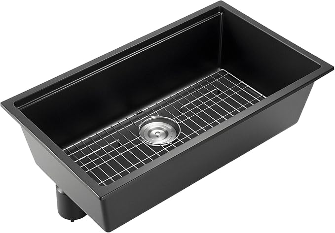 VEVOR 33 inch Kitchen Sink Workstation, Top Mount Granite Sinks, Drop-In Single Bowl Farmhouse Basin with Multiple Accessories, Household Dishwasher Sinks (19"D x 33"W x 10"H)