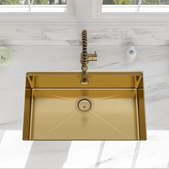 30x19 Undermount Gold Kitchen Sink - Beslend Stainless Steel Ledge Workstation Kitchen Sinks Gold Sink 16 Gauge Single Bowl Undermount Basin