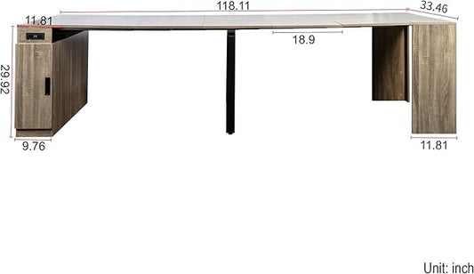 Modern Extendable Dining Table for 4-6 People with Outlet, Multifunctional Foldable Dinner Kitchen Table with Storage, Brown