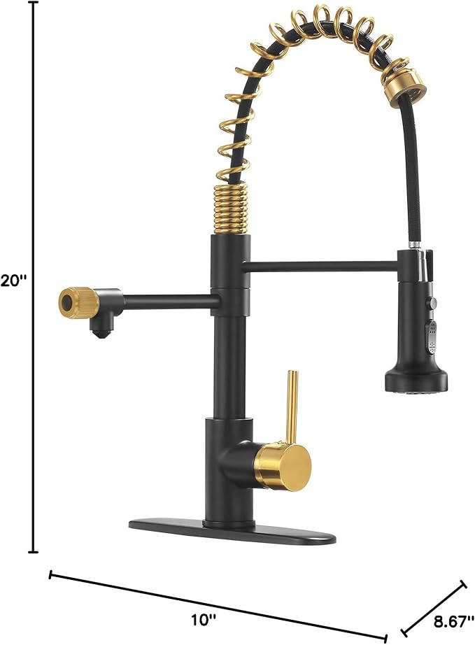 GIMILI Black and Gold Drinking Water Faucet 3 in1 Commercial Style Pull-Down Single Handle Filter Kitchen Faucet for Water Filtration System,Without Water Filtration Device