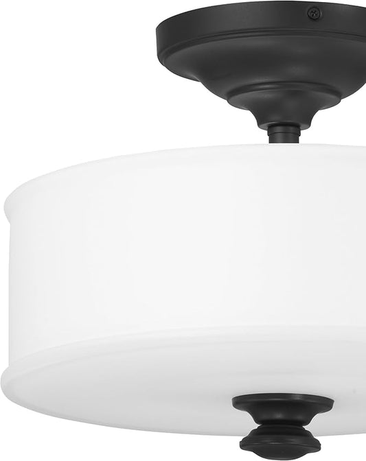 Minka Lavery 4172-66A Harbour Point Semi-Flush, 2-Light, 120 Total Watts, 13.5-in H x 10.75-in W, Coal Black