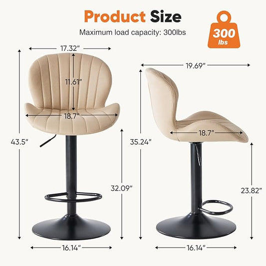Sweetcrispy Bar Stools Set of 4, Modern Swivel Bar Chairs, Adjustable Fabric Upholstered Barstools Counter Height with Backrest for Bar, Kitchen Island, Dining Room, Beige