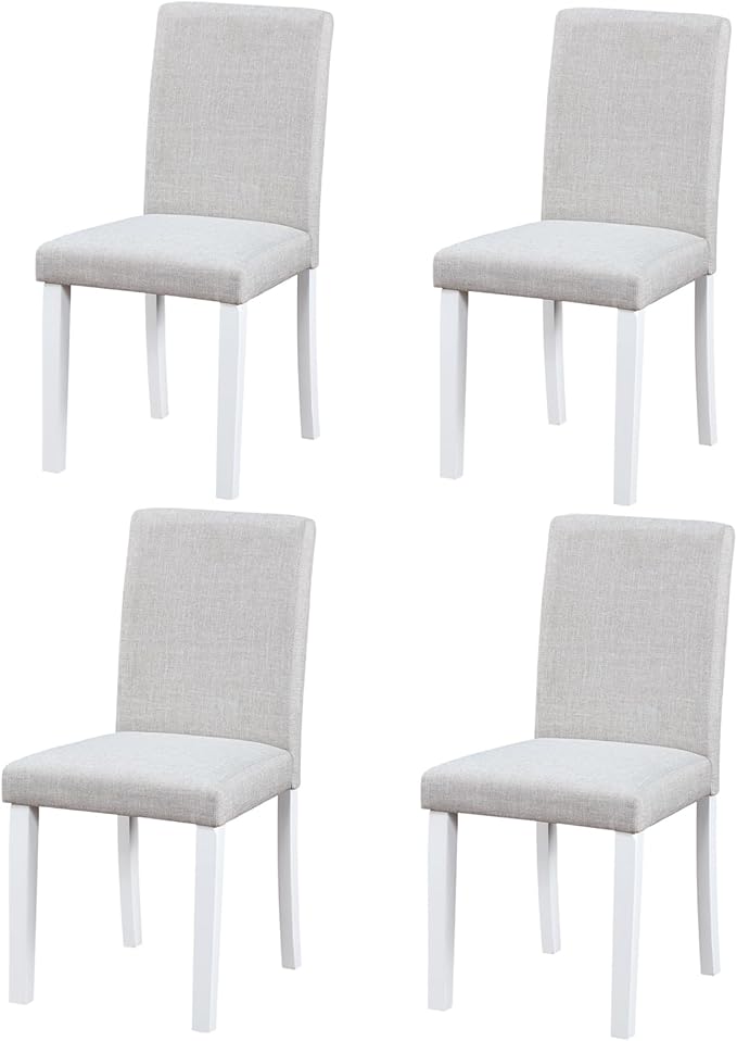 Ball & Cast Upholstered Dining-Room Chairs Set of 4, Kitchen Island Chair with Linen Padded Seat & White Wood Legs, 4pcs Modern Armless Side-Chair for Dining, Gray