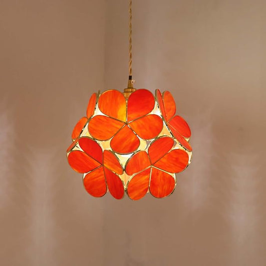 Bieye L10919 Petals Tiffany Style Stained Glass Ceiling Pendant Light for Home Decoration (Orange, 12" Cherry Blossom)