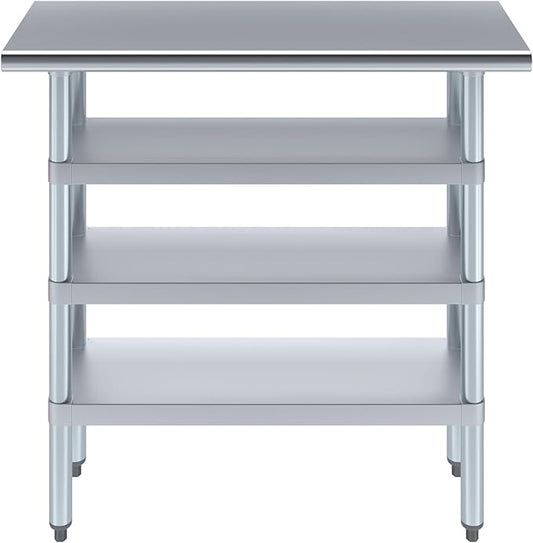AmGood Stainless Steel Work Table with 3 Shelves | Kitchen Island Food Prep | Laundry Garage Utility Bench | NSF Certified (36" Long x 14" Deep)