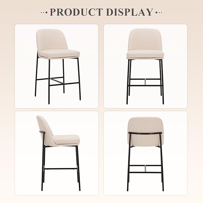 COLAMY Counter Height Bar Stools Set of 6, 25 Inch Modern Fabric Kitchen Island Stools with Back, Upholstered Counter Barstools Armless Bar Chairs with Metal Legs for Island Dining Room Bar,Beige