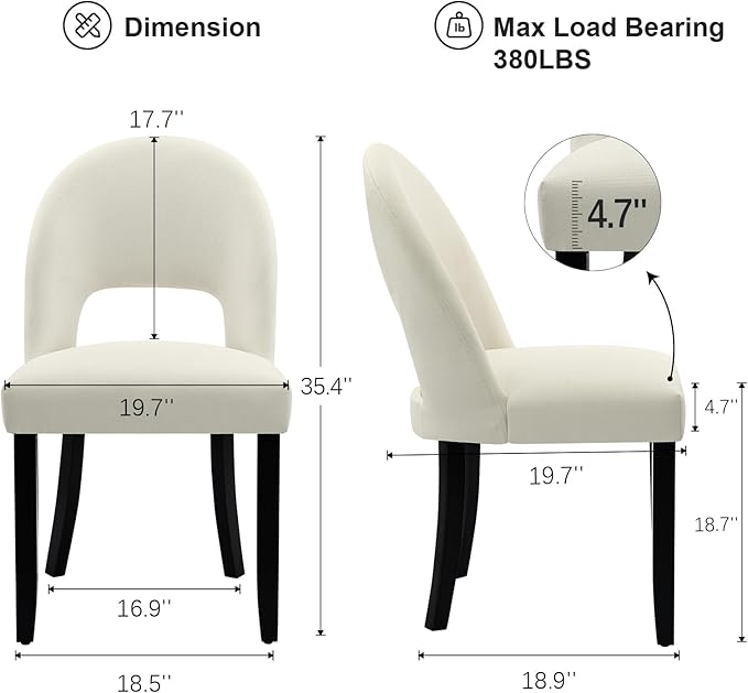 Modern Farmhouse Dining Chairs Set of 4, Upholstered Wooden Kitchen & Dining Room Chairs with Solid Wood Legs, Linen Fabric Backrest, Cream White