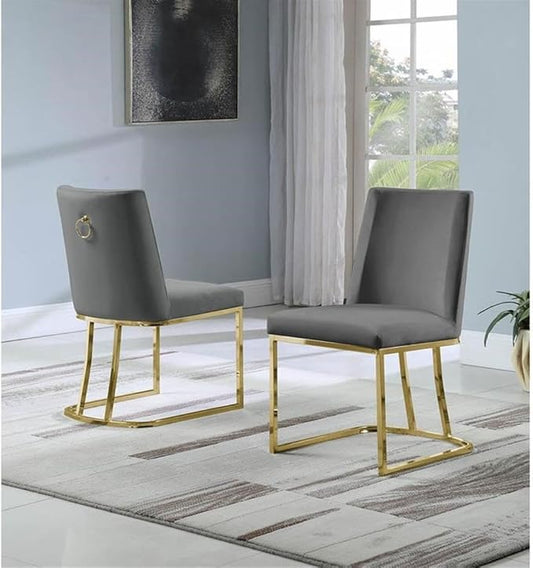 Modern Chairs Set of 2, Chrome Side Chairs & Counter Stools with Ring Pull Back, Luxury Upholstered Chairs for Kitchen Island, Dining Room & Home Bar (Velvet, Dark Gray/Gold, Side Chair)