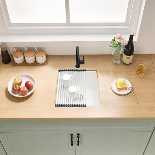 White Bar Sink Undermount, 13 x 13 Inch Small Kitchen Sink Granite Quartz Wet Bar Single Bowl Deep Basin and Mini Squeegee Combo