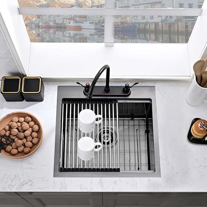 21 Inch Black Drop In Kitchen Sink Workstation -Wesliv 21x20 Inch Black Drop In Outdoor Bar Sink 16 Gauge Single Bowl Workstation RV Small Kitchen Bar Sink with Cutting Board