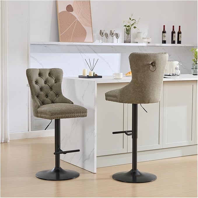 Aged and Retro PU Swivel Barstools Adjusatble Seat Height from 26-33 Inch, Modern Bar Stools with Backs Comfortable Tufted for Home Pub and Kitchen Island,for Living Room