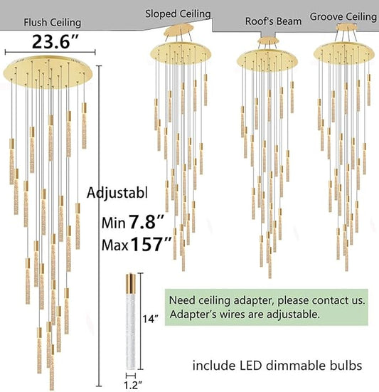 HAIXIANG 13ft Long Crystal Chandelier for Living Room, Dining Room, Entryway, Kitchen, Hotel - Gold