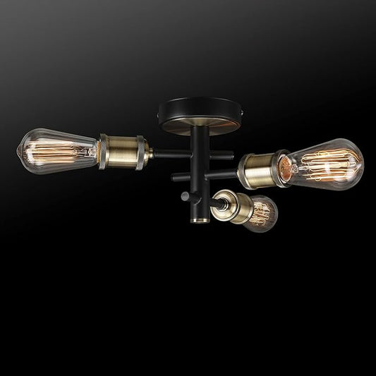 GLOBE Electric 60627 Shipka 3-Light Flush Mount Ceiling Light, Matte Black, Antique Brass Accents