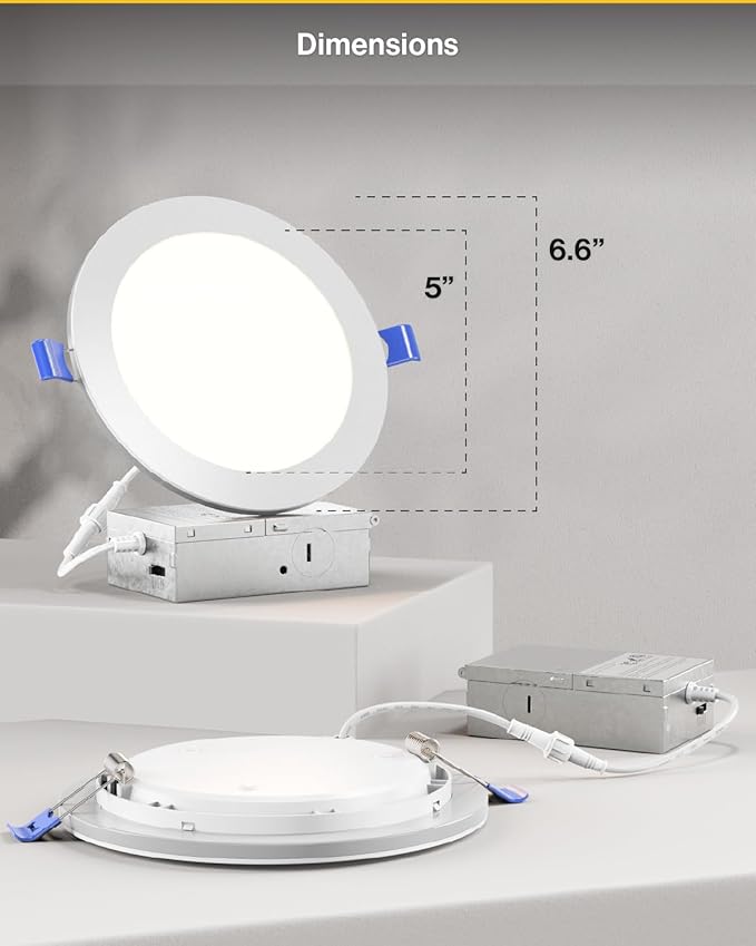 Sunco 6 Pack 6 Inch LED Recessed Light with Night Light, Slim Ceiling Lighting, 1500 Lumens, 15W (110W Equivalent), Selectable CCT 2700K/3000K/4000K/5000K/6000K, Dimmable, Canless with Junction Box.