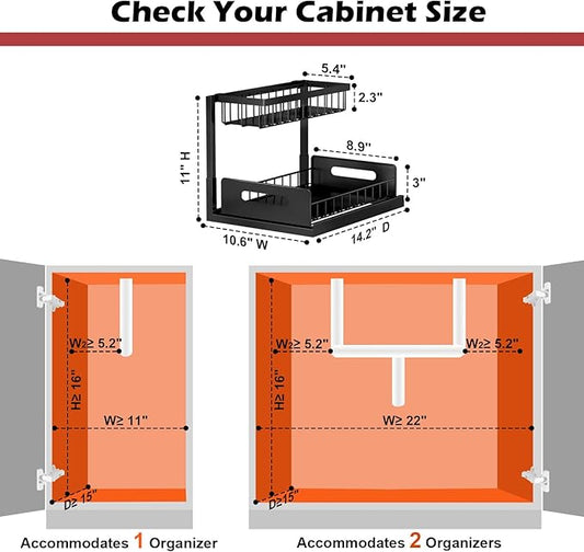 REALINN Under Sink Organizer, Pull Out Cabinet Storage 2 Tier Slide Out Sink Shelf, Kitchen Organizers and Storage, Black, 1 Pack