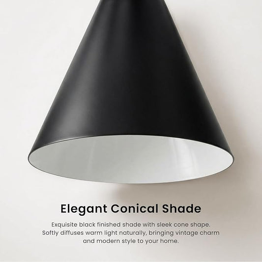 Vintage Modern Metal Conical Wall Sconce - Retro Black Wall Lamp, Decorative Inspired Cone Wall Mount Lighting Fixture for Bedroom, Living Room, Hallway(9.8“L x 9.8" W x 12.5" H Black)