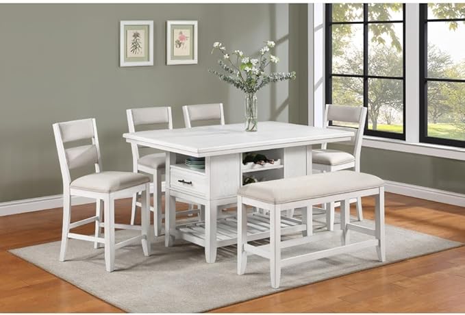 Counter Height Dining Bench with Fabric Upholstery and Wooden Frame for Kitchen Island Seating