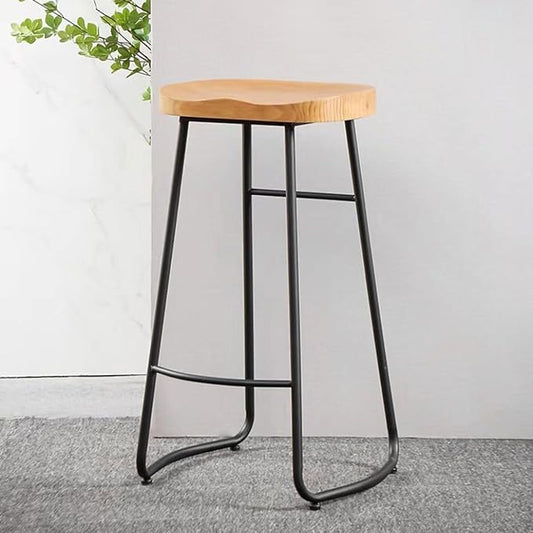 Rustic Backless Solid Wood Stools Set of 2, 45/65/75cm Counter Height stools with Metal Leg and Footrest, Chairs for Kitchen Island Dining Room,Black Legs-75cm
