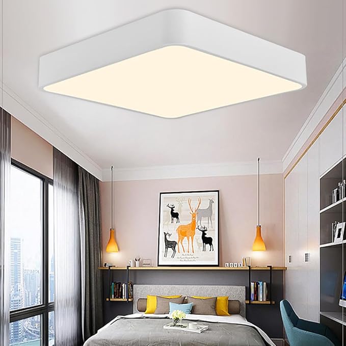 LED Ceiling Light Fixture,24 Inch Modern Square Recessed Ceiling Lights,Dimmable Light 64W Ceiling Lamp White 3000K-6000K Close to Ceiling Lighting Flush Mount Living Room Bedroom