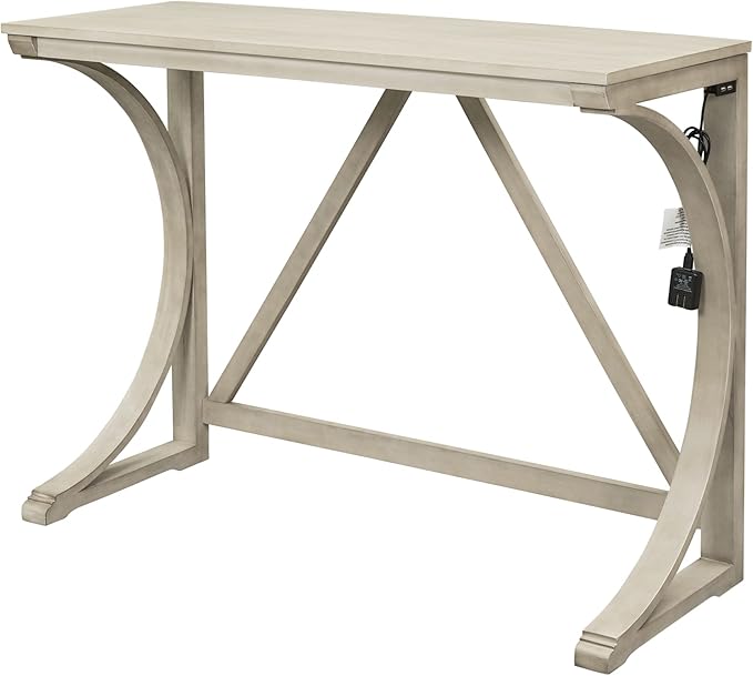 Merax Farmhouse 3-Piece Counter Height Dining Table Set with USB Port and 2 Upholstered Stools, Cream