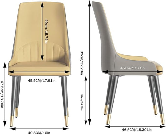 Dining Chairs Set of 2: Faux Leather Upholstered Modern Chair with Backrest - Armless Accent Chairs with Metal Legs for Kitchen Living Room Bedroom (Creamy White+Grey)