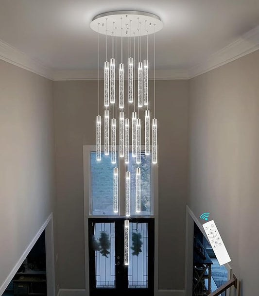 19-Light Long Large Modern Led Crystal Chandeliers Modern Spiral Chandeliers High Ceilings Chandelier for Staircase Foyer Chrome